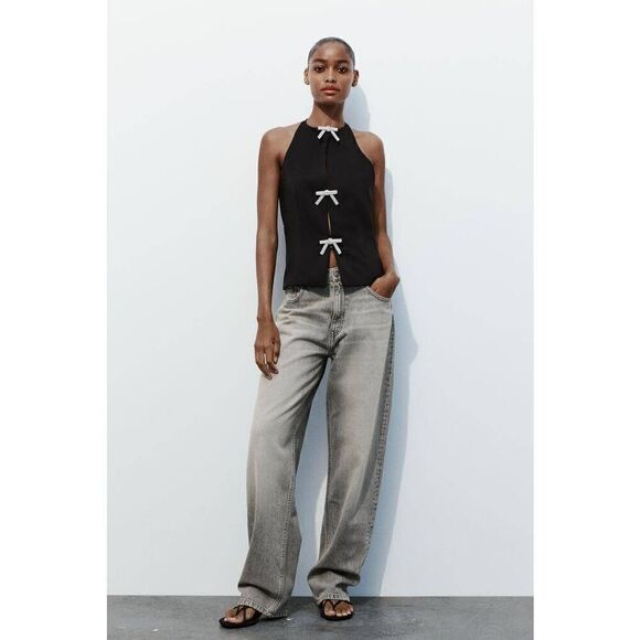 ZARA JEWEL BOW HALTER TOP - Picture 6 of 11